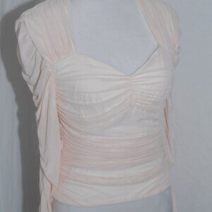 Entro Womens Medium Shirt Cream Bodycon Peekaboo Sleeves Mini Mesh Scrunchy Desi